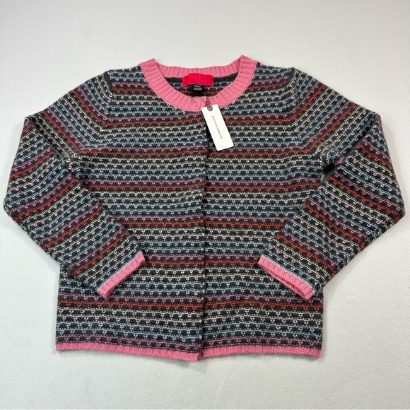 Anthropologie Made East Womens Striped Cashmere Button Up Sweater Crew Neck